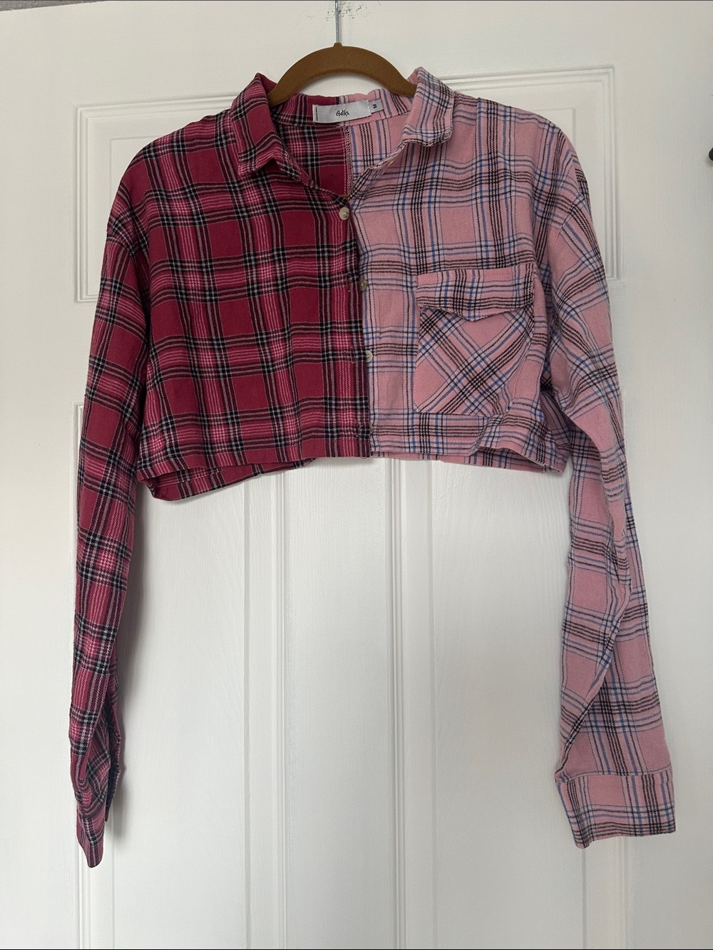 Adika Two-Tone Pink Plaid Cropped Button-Up